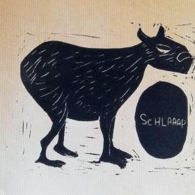 ‘Schlaaap’, 16 × 20 cm linosnede