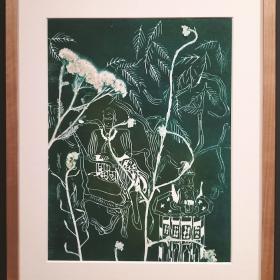 ‘Rustmoment, 40 × 30 cm, linosnede op papier