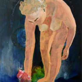 Gevend Hart, 50 × 32 cm, olie op houten paneel