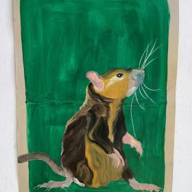 Rat, 2021, 48 × 31 cm, olie, acryl op archiefmap