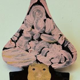 Hoofd vol Hersenen, 26 × 21 cm, olie op verpakkingsmateriaal