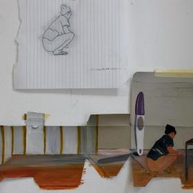 IUI, 12 × 30 cm, olie op verpakkingsmateriaal
