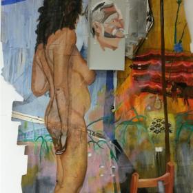 Dokkie, 210 × 110 cm olie, acryl op verpakking