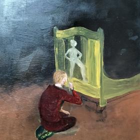 Penseel in de nacht, 2023, 40 × 31 cm, olieverf op houten paneel