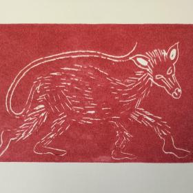 ‘Langstaart’, 10 × 15 cm, linosnede op papier