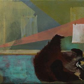 Drie Maal Daags Aaien II, 2014, 30 × 40 cm, olie, lak op doek